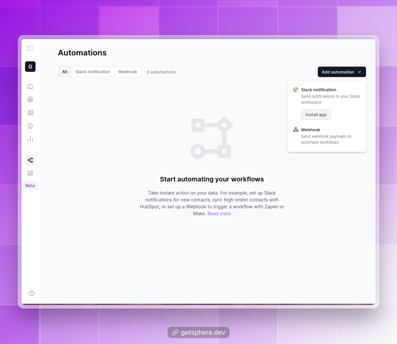 GetSphere Automations page screenshot